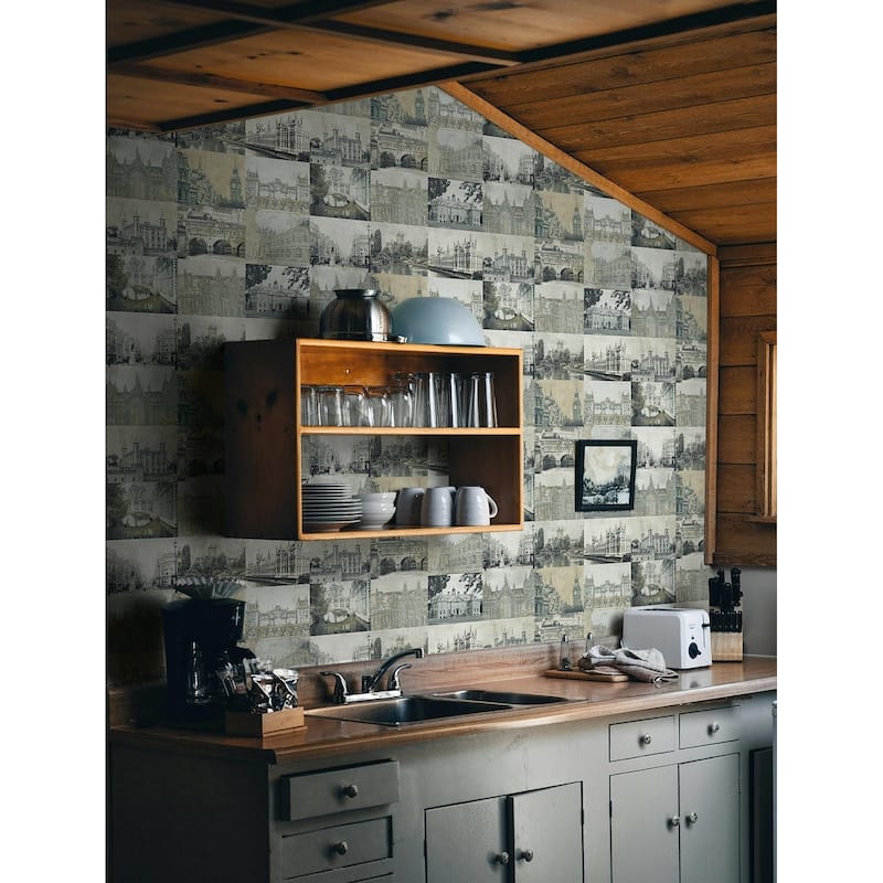 Seabrook Designs Preston Framed Buildings Unpasted Wallpaper