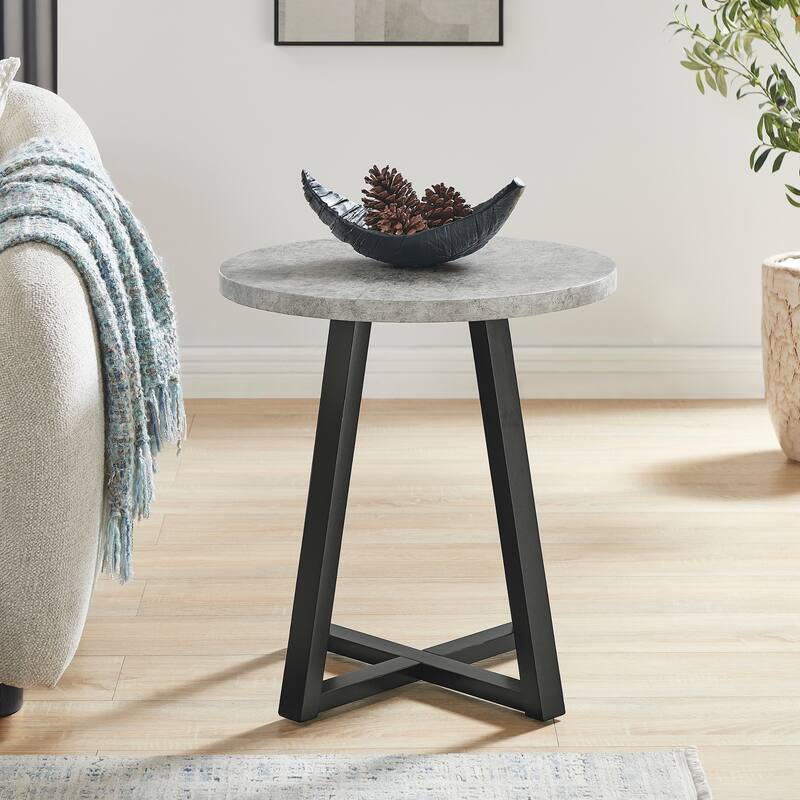 Roundhill Furniture Modern Harmony Wood Round End Table - Faux Concrete Gray
