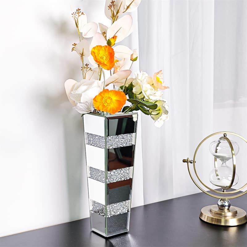 12" 28" Crushed Diamond Mirrored Glass Flower Vase Crystal Floor or Table Vase