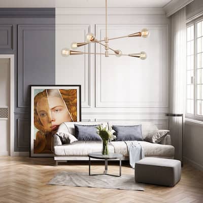 6-light Mid-century Modern Sputnik Chandelier Gold 31'' Adjustable for Kitchen Island - Rose Gold - D31" x H72.5"
