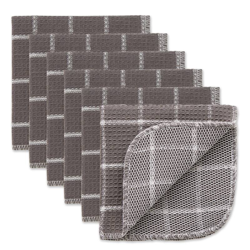 DII Black Buffalo Check Scrubber Dishcloth Set of 6 - Gray/White