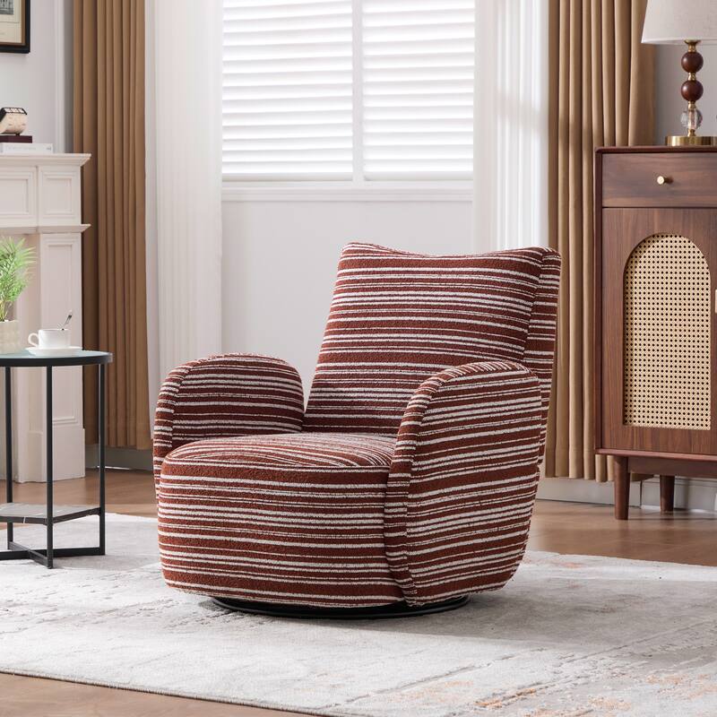 Swivel Striped Accent Chair with Metal Base, Modern Arm Chair for Living Room, Fabric Club Single Sofa Chair