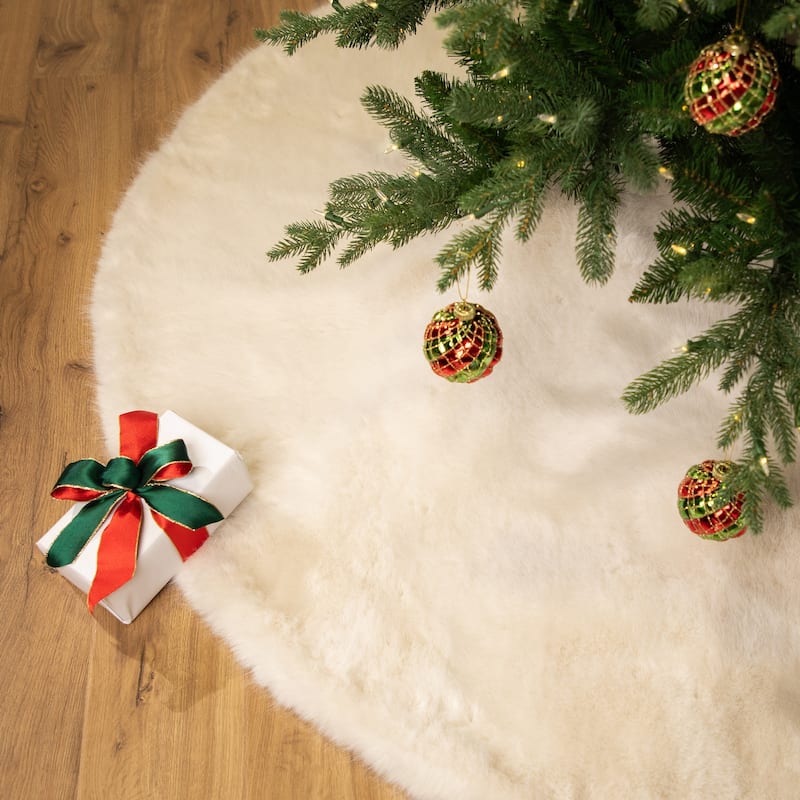 Premium-Sized Faux Fur Christmas Tree Skirt - 72" - Cream