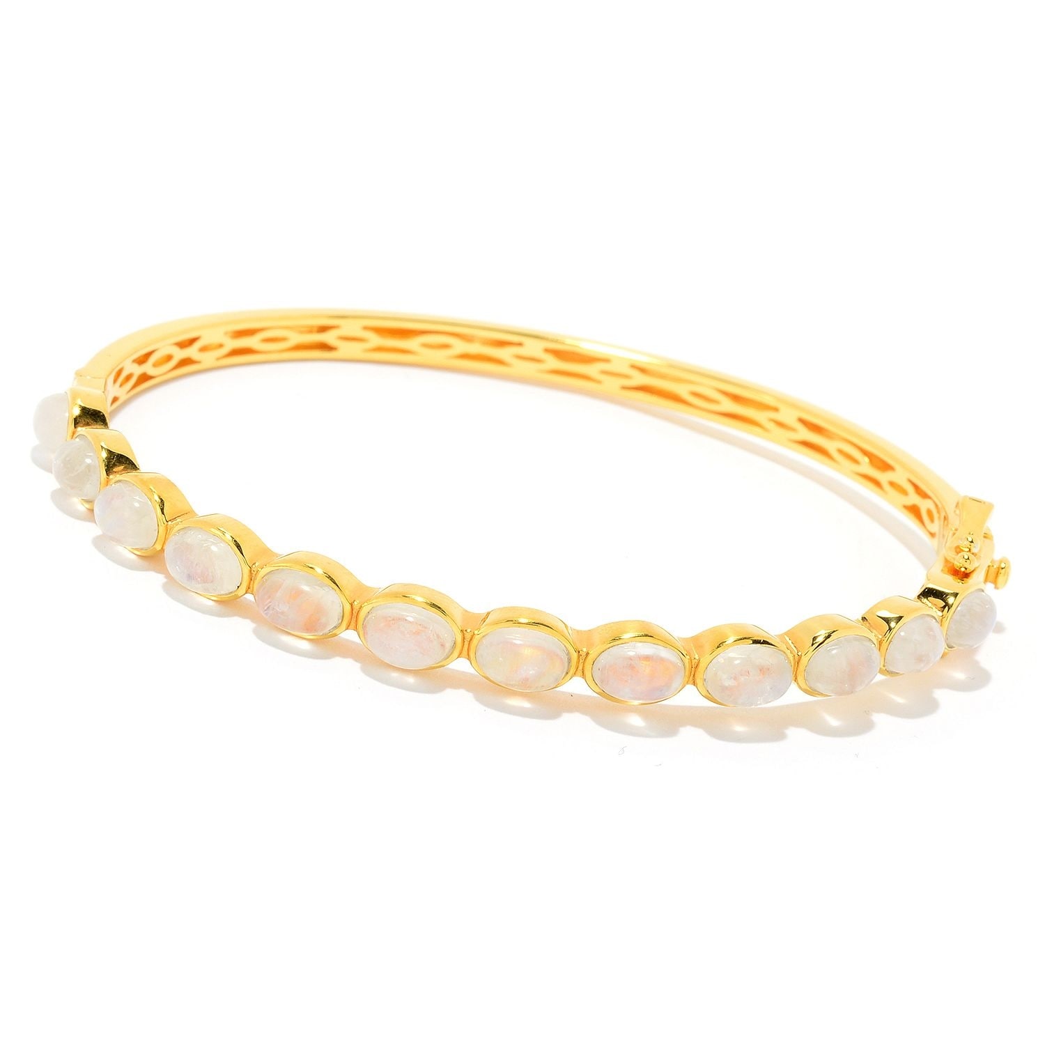 Pinctore Yellow Gold Plated Over Sterling Silver Rainbow Moonstone Bangle