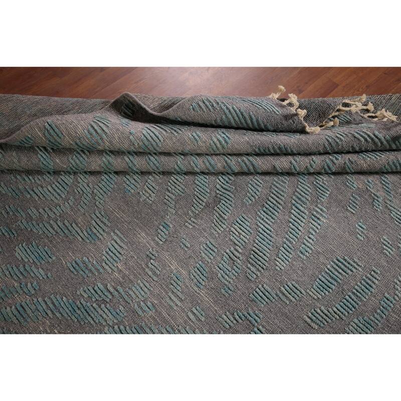All-Over Grey Blue Moroccan Abstract Area Rug Hand-Knotted Wool Carpet - 9'0"x 12'1"