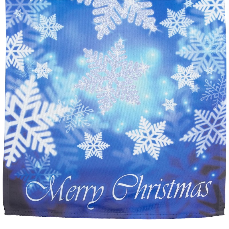 Merry Christmas and Snowflakes Blue and White House Flag 28" x 40" - 28" x 40"
