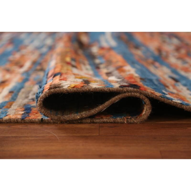 Moroccan Oriental Area Rug Handmade Stripe Wool Carpet - 6'4" x 9'6"