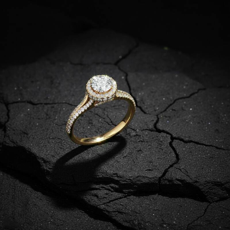 1ct TDW Diamond Halo Engagement Ring in 14K Yellow Gold for Women