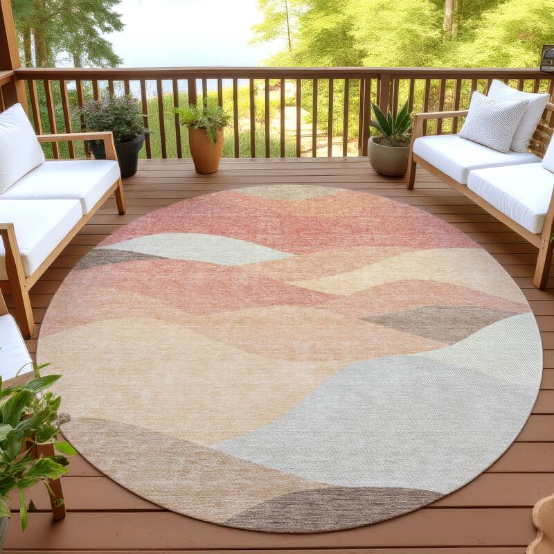 Machine Washable Indoor/ Outdoor Modern Horizon Chantille Rug - Coral - 8' x 8'