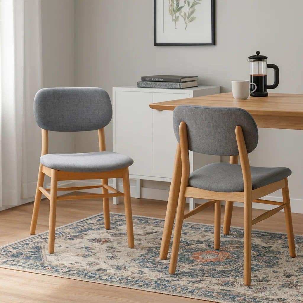 Cota Side Chair Set of 2, Gray Padded Back and Seat, Natural Brown