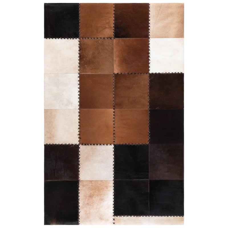 SAFAVIEH Handmade Studio Della Leather Modern Rug - 5' x 8' - Brown/Beige