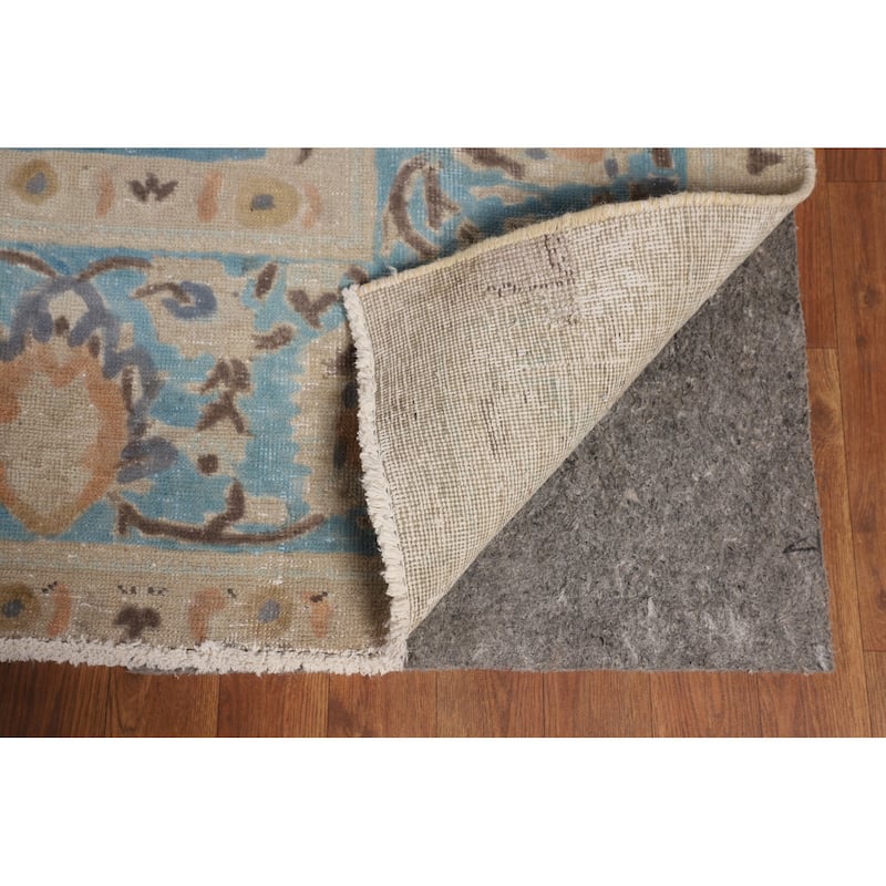 Light Blue Distressed Tabriz Persian Antique Rug Handmade Wool Carpet - 10'2" x 13'2"