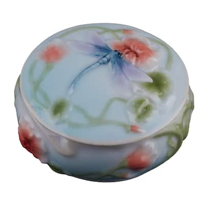 Charis 2.56" width DRAGONFLY & POPPY TRINKET BOX multicolor Fine Porcelain