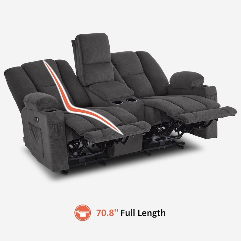 MCombo Electric Power Reclining Sofa with Massage and Lumbar Heat, Fabric 6015/6025/6035/6045