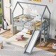 preview thumbnail 3 of 6, Twin over Full House Bunk Bed with Slide & Built-In Ladder