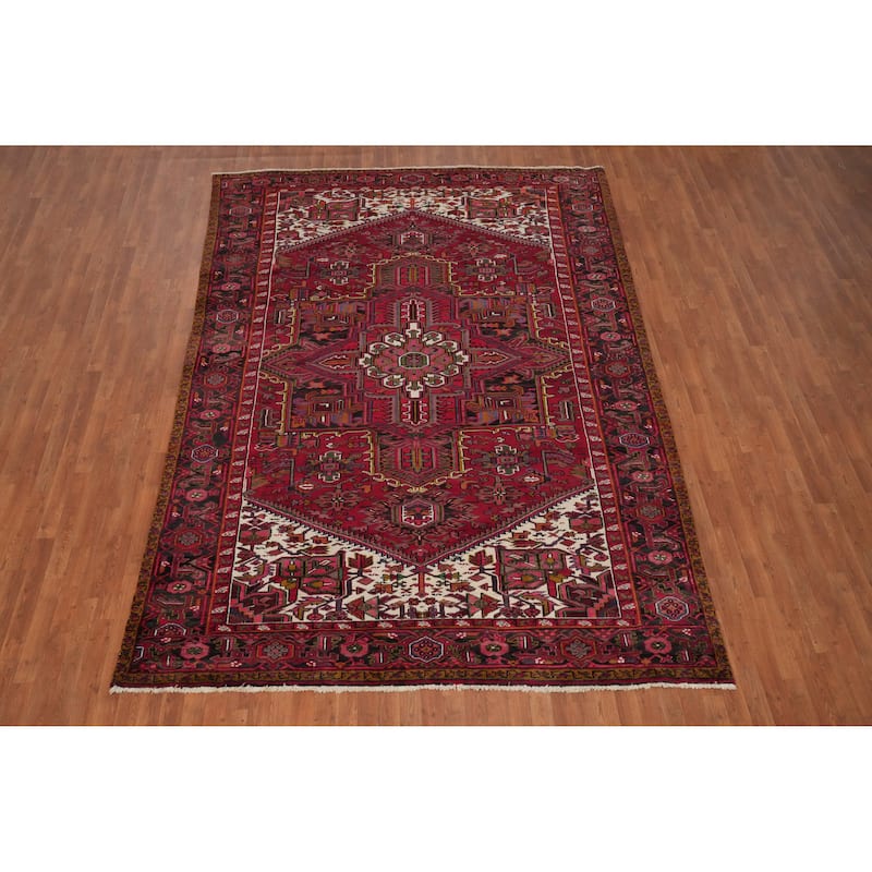 Hand Knotted Oriental 100% Wool Carpet Traditional Medallion Red Heriz Area Rug - 11' 5'' X 8' 1''