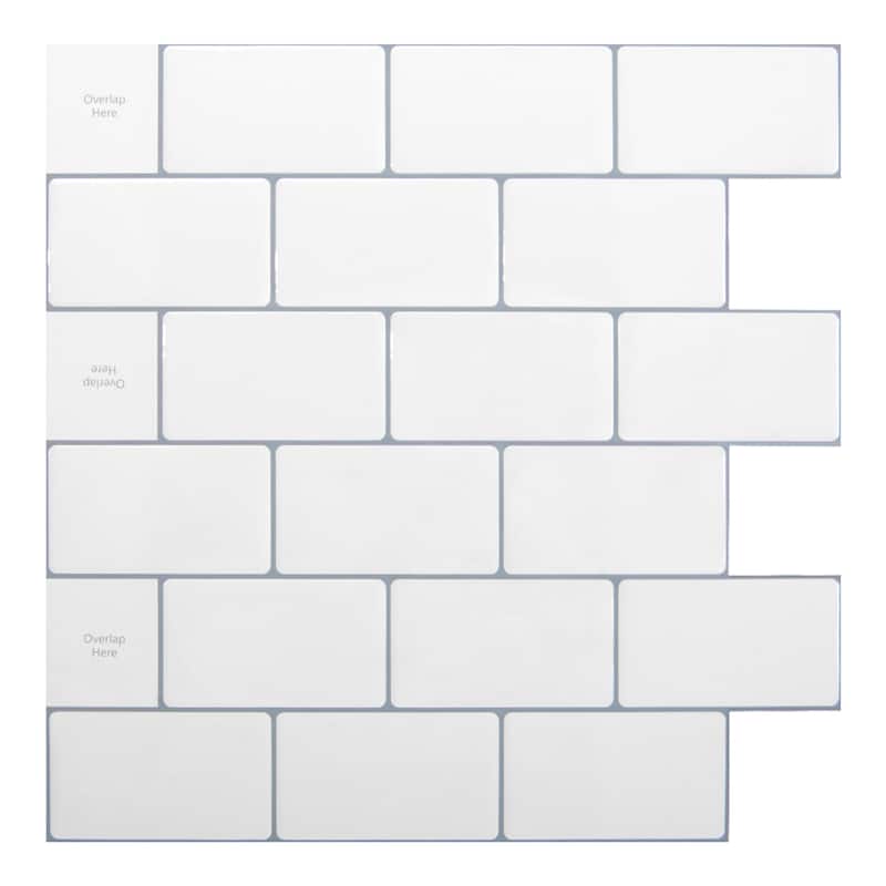 Art3d 12"x12" Backsplash Tile for Kitchen, Peel and Stick Subway Tiles,White with Grey Grout,10-Sheet - white-grey-edge