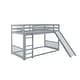 preview thumbnail 7 of 7, Twin over Twin Floor Bunk Bed Solid Pine Wood Bunk Bed with Slide and Ladder, Safety Guardrails