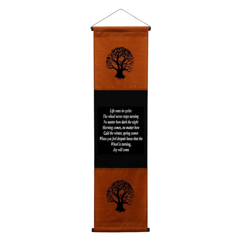 Inspirational Wall Decor "Life Run in Cycles" Banner Art, Inspiring Quote Hanging Scroll, Saying Tapestry -  48" x 14" - Brown Copper