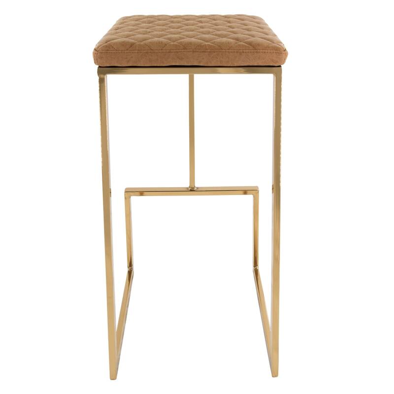 Quincy Modern Leather Barstool with Upholstered Square Seats in Gold Metal & Footrest for Home Bar & Kitchen Counter