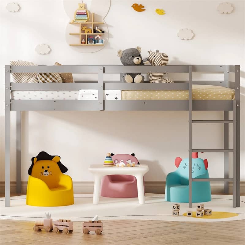 Solid Wood Toddler Platforms Loft Bed Twin Size With Stairs