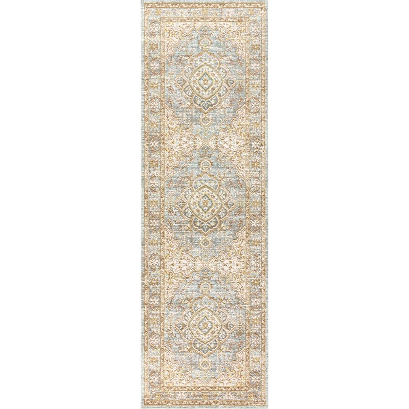 JONATHAN Y Lila Floral Medallion Area Rug - 2 X 8 - Chambray Blue/Ivory