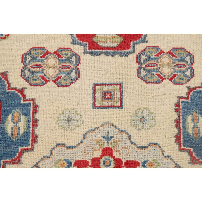 Ivory Kazak Accent Rug Handmade Wool Carpet - 3'8" x 5'7"