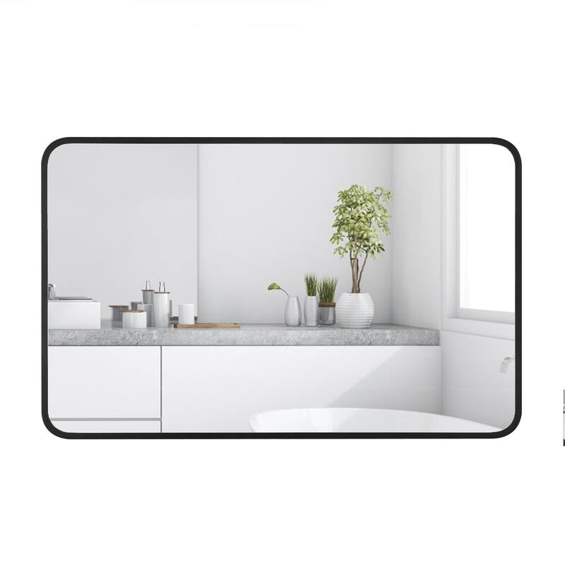 Ledel Modern Rounded Rectangular Metal Framed Bathroom Vanity Mirror