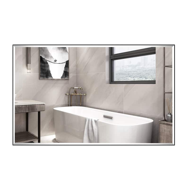 Aluminum Framed Rectangle Beveled Bathroom Wall Mirror