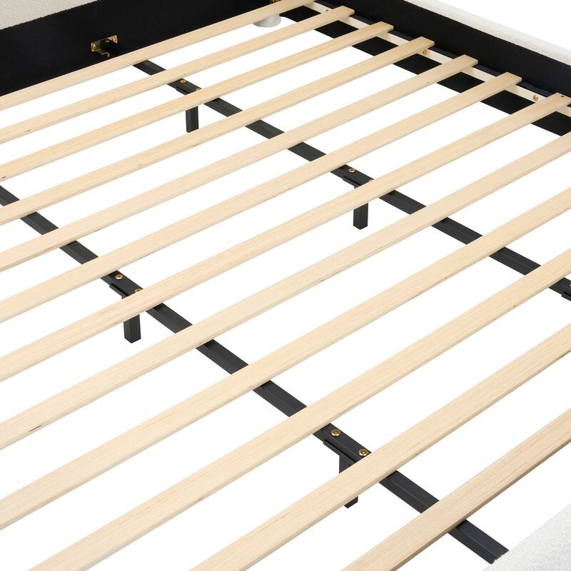 Boucle Bed Frame, Upholstered Cloud Platform Bed with Headboard, Anti-Collision Soft Rounded Corners, No Box Spring Required