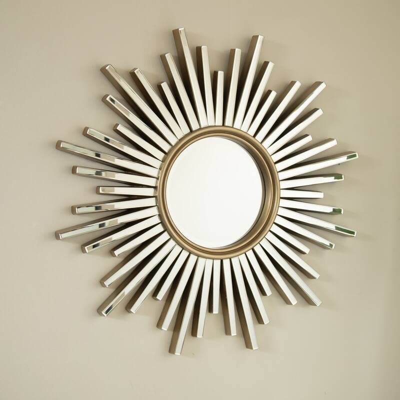 33" Gemme Mirror, Luxury Style PU Sunburst-shaped Art Decorative Mirror, Suitable for Bathroom, Bedroom, Living Room - Silver