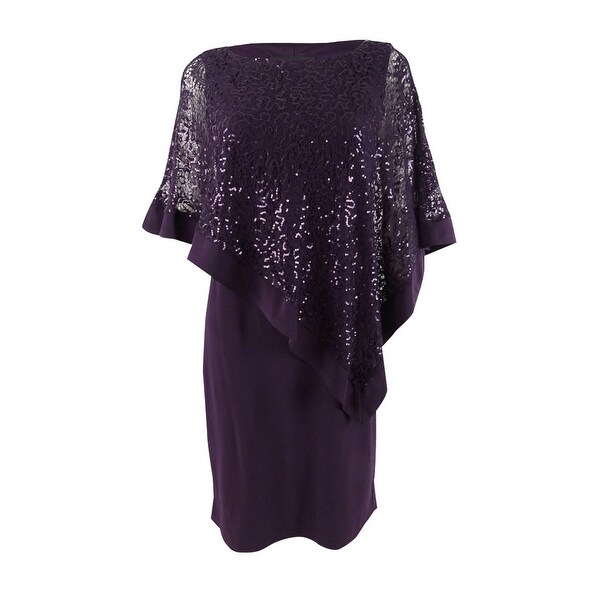 r & m richards sequined cape sheath dress