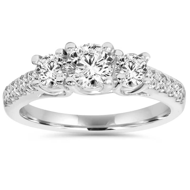 1 1/6ct 3 Stone Genuine Diamond Engagement Ring White Gold