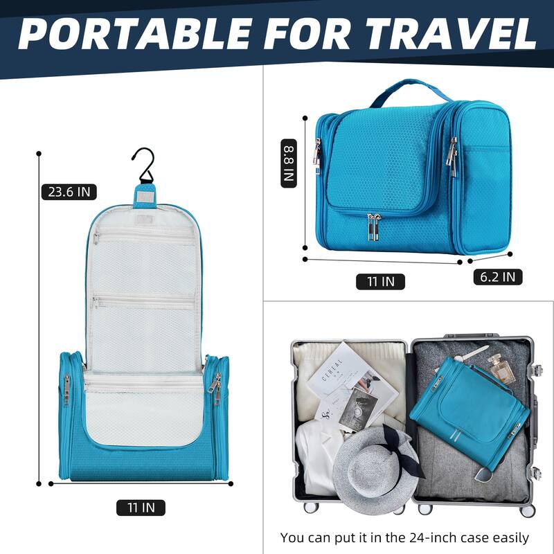 Large Hanging Toiletry Bag for Travel & Daily Use, Water-Resistant Dopp Kit for Makeup, Shaving, Toiletries