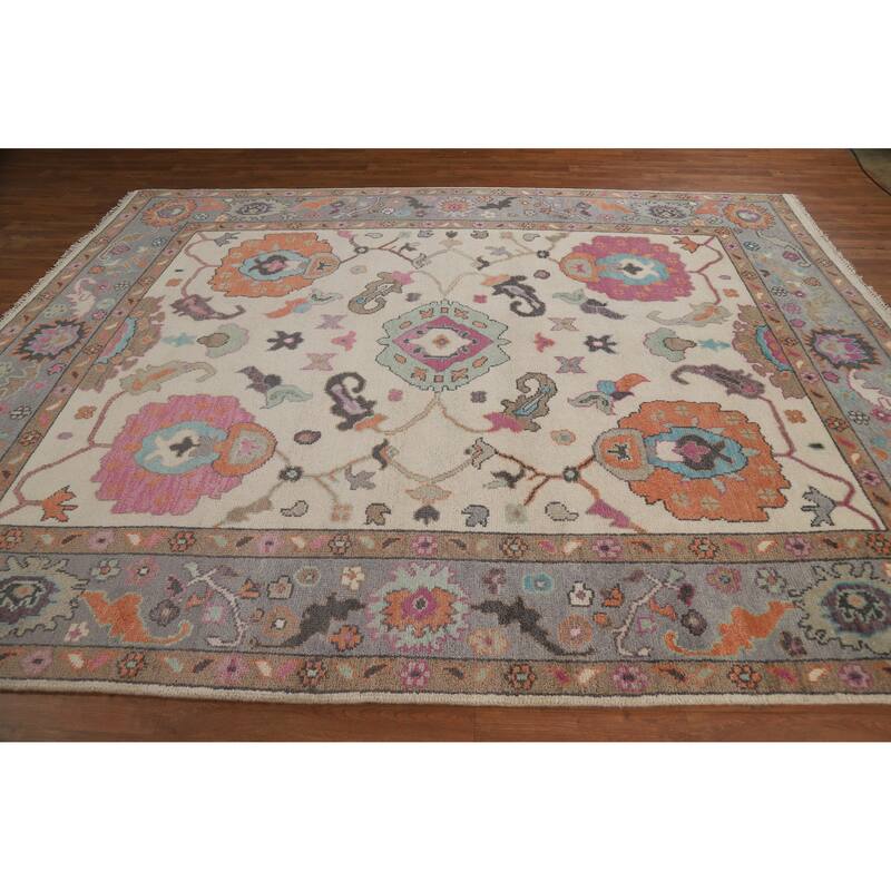 Ivory Floral Oushak Indian Area Rug Handmade Wool Carpet - 7'11" x 10'0"