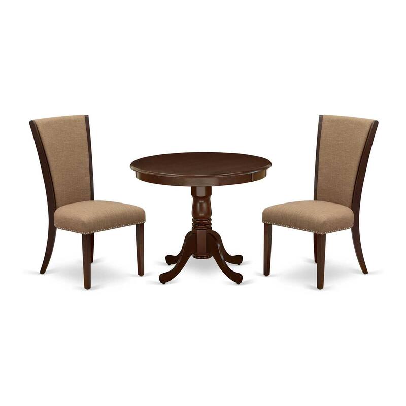 3-Piece Mahogany Finish Solid Wood Top - Dining Room Set - Seats 4