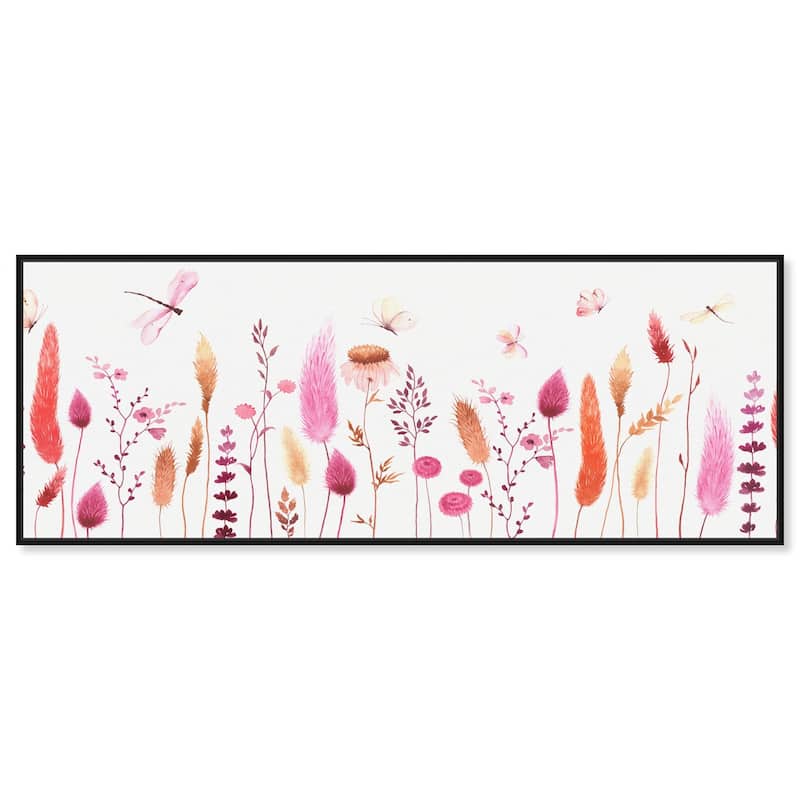 Dried Floral Dragonfly Panoramic Canvas by Art Remedy - Black - 54" x 20"