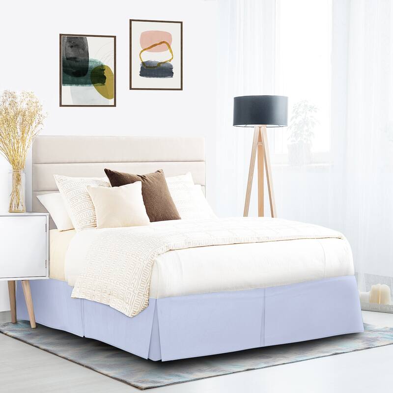 Clara Clark Pleated Bed Skirt-14 inch Tailored Drop - Soft Double Brushed Premium Microfiber Ruffle Bed Skirt - Includes 8 Pins - Iced Blue - King