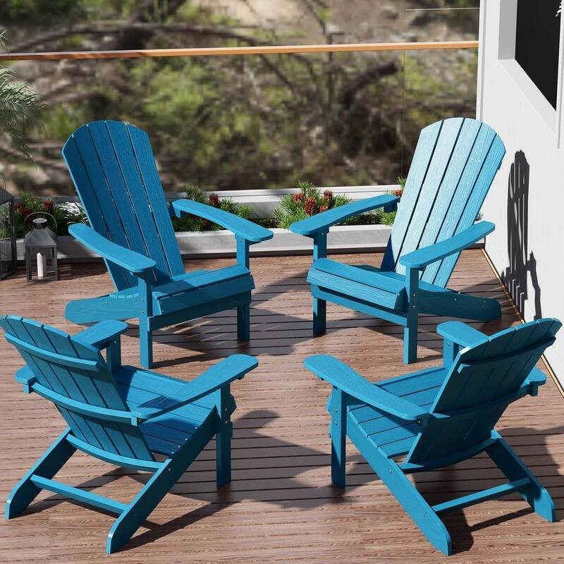 WINSOON All Weather HIPS Outdoor Plastic Adirondack Chairs Set of 4 - Bright Blue