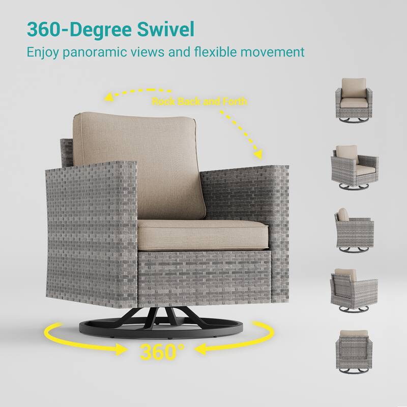 BONOSUKI 2-Piece Patio Chair Set Brown Rattan Swivel Rocking Chair Set, Outdoor Furniture PE Wicker Set
