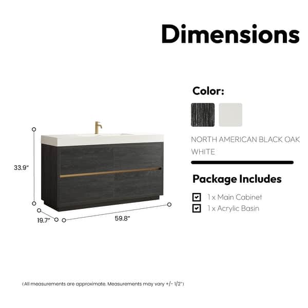 dimension image slide 6 of 7, Huesca Bath Vanity with Composite Integral Sink Top without Mirror