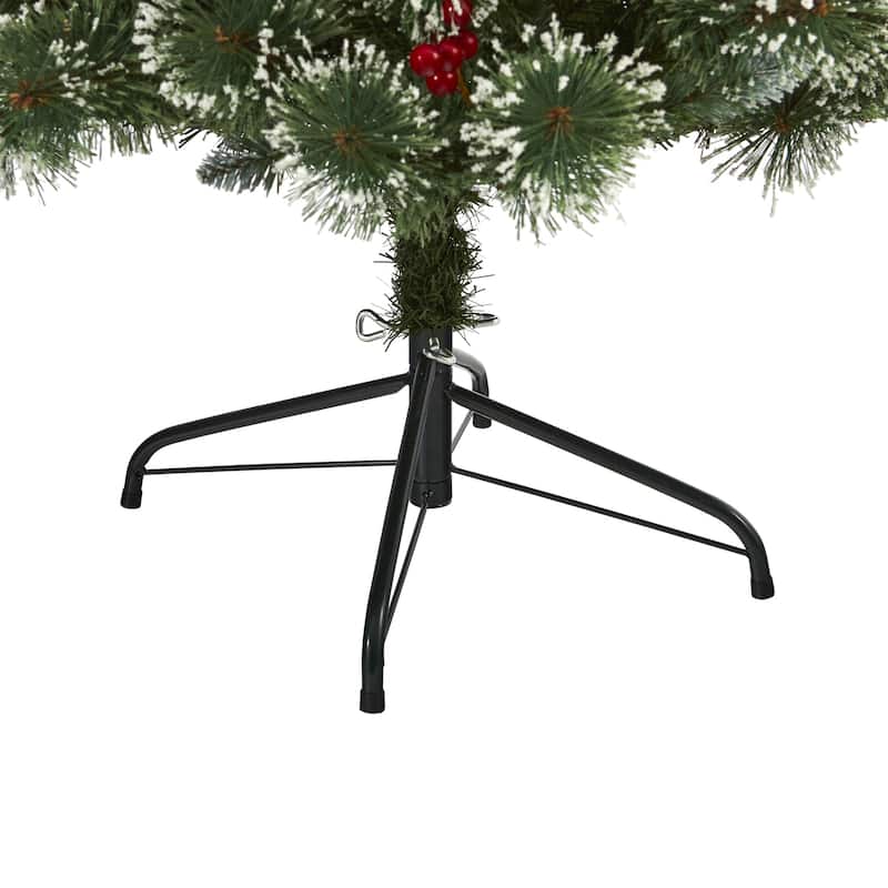 6ft Prelit Christmas Tree with Berries - Artificial Swiss Pine Tree, Holiday Decor, Tree Stand Included - Green - 72