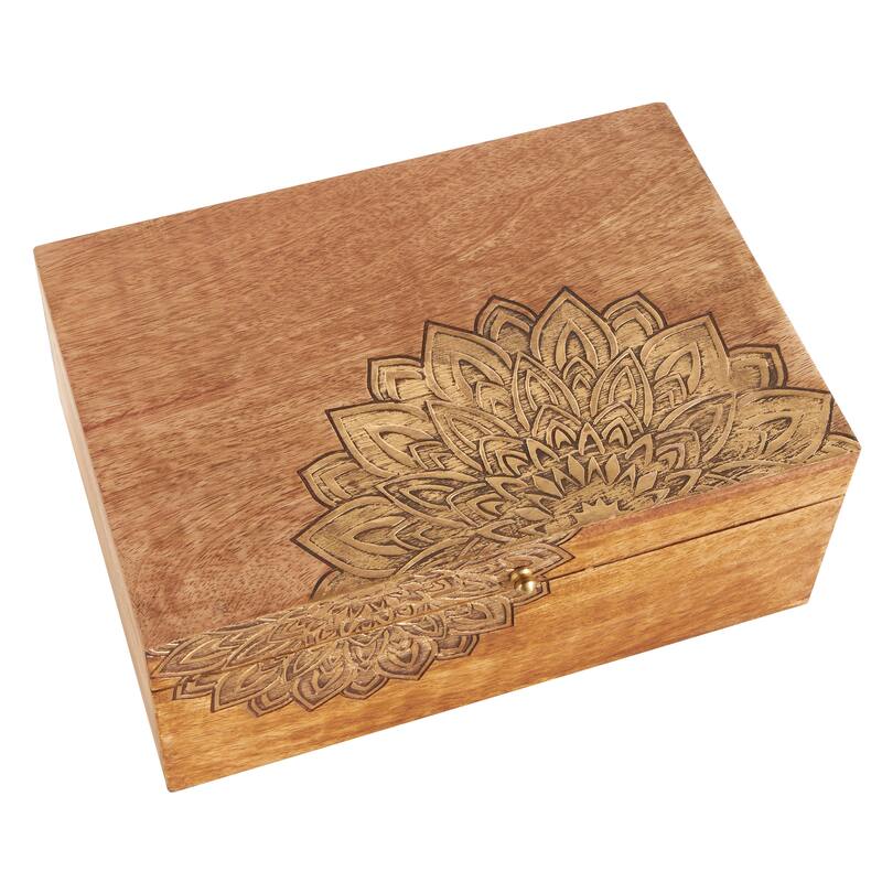 Brown Mango Wood Handmade Storage Scroll Box with Gold Accents (Set of 3)