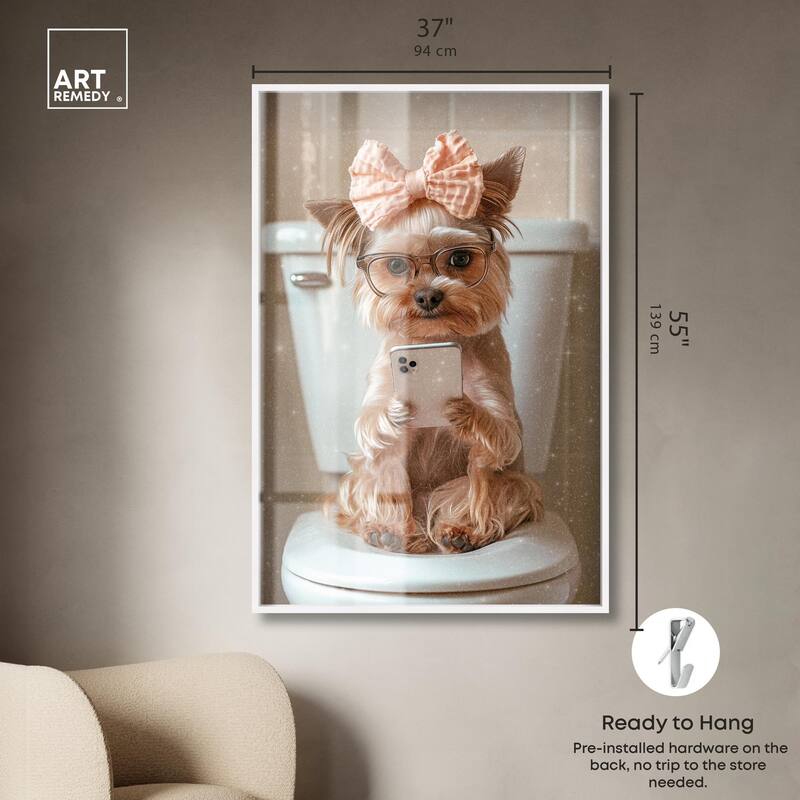 Cute Yorkie on the Toilet Shadowbox by Art Remedy