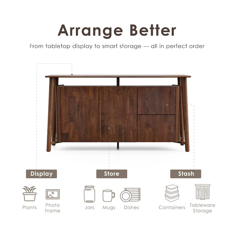 Furniture of America Abigail VI Mid-Century Modern Walnut Solid Wood Dining Server with Drawers and Shelves