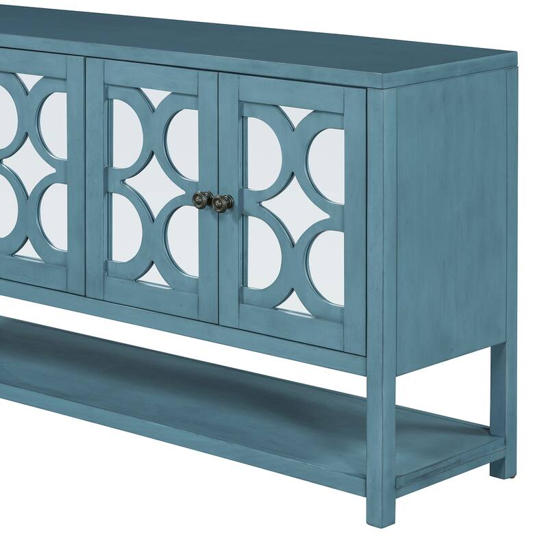 Mirrored Console Table with Acacia Wood Legs, Elegant Storage for Living Room