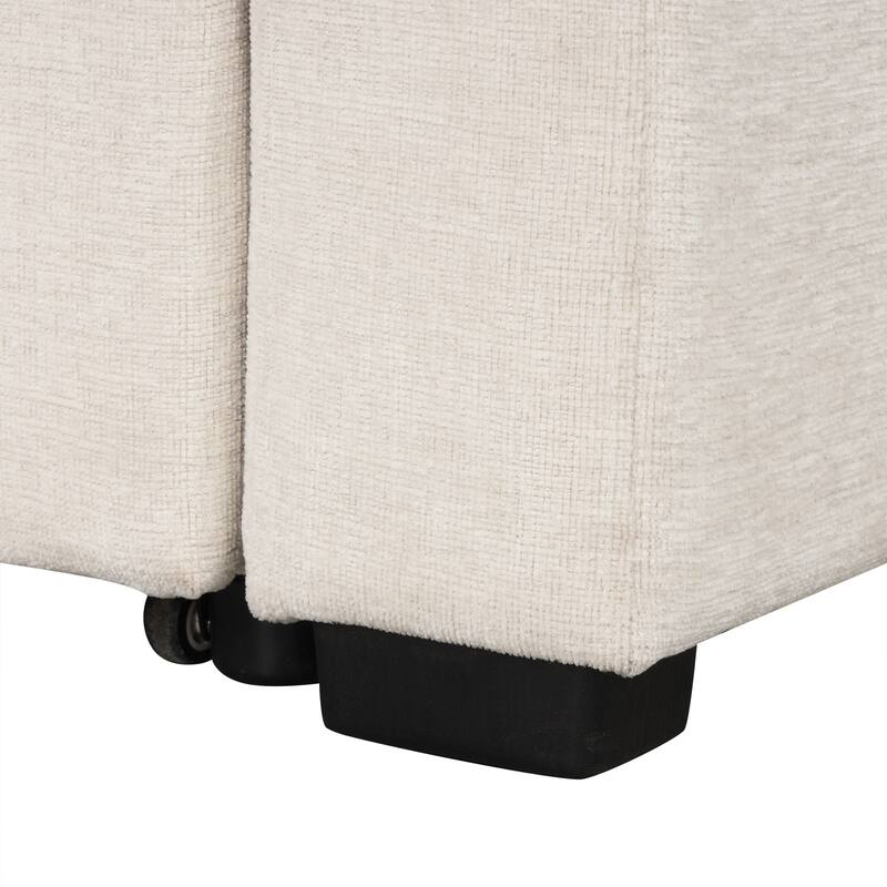 107.1" Chenille U-Shaped Sleeper Sectional Sofa Bed with USB & Pull-Out Design