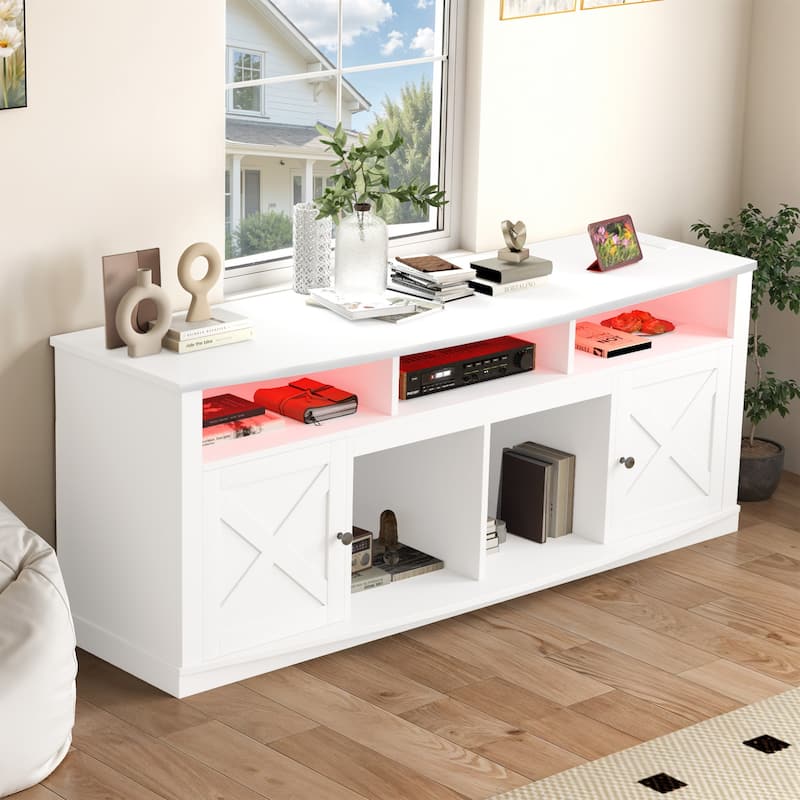 Moasis 70" Farmhouse TV Stand with Lights - 70"L x 13.3"W x 26.7"H