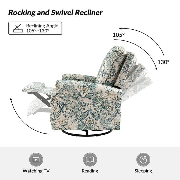 dimension image slide 9 of 13, Roderich Farmhouse Floral Print Swivel Rocker Recliner with Rolled Arms by HULALA HOME