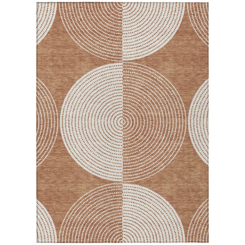 Machine Washable Indoor/ Outdoor Geo Circles Chantille Rug